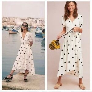 Anthropologie Black and White Polka Dot High Low Dress